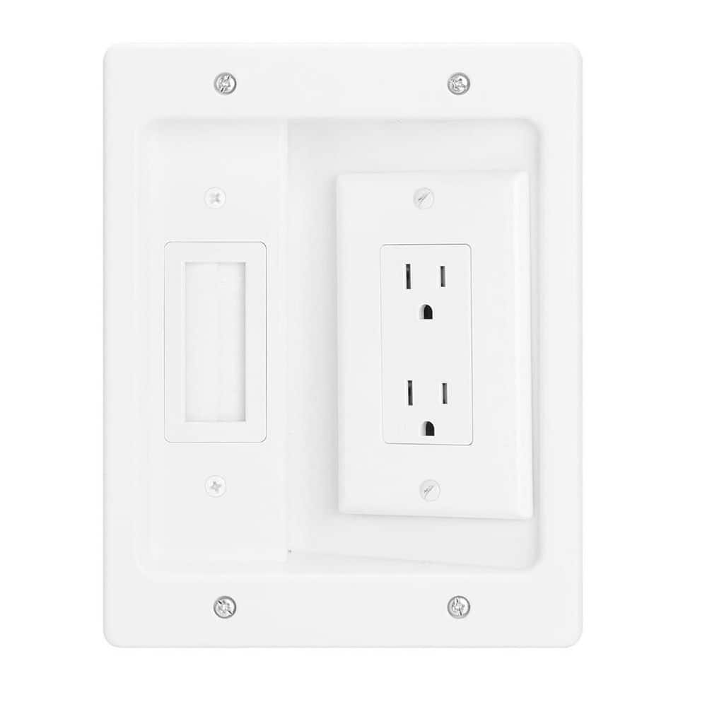 Ahfiwaso All-in-One Recessed Wall Cable Concealer Kit for TV and AV Cable Management with Outlet Box White 1 Kit