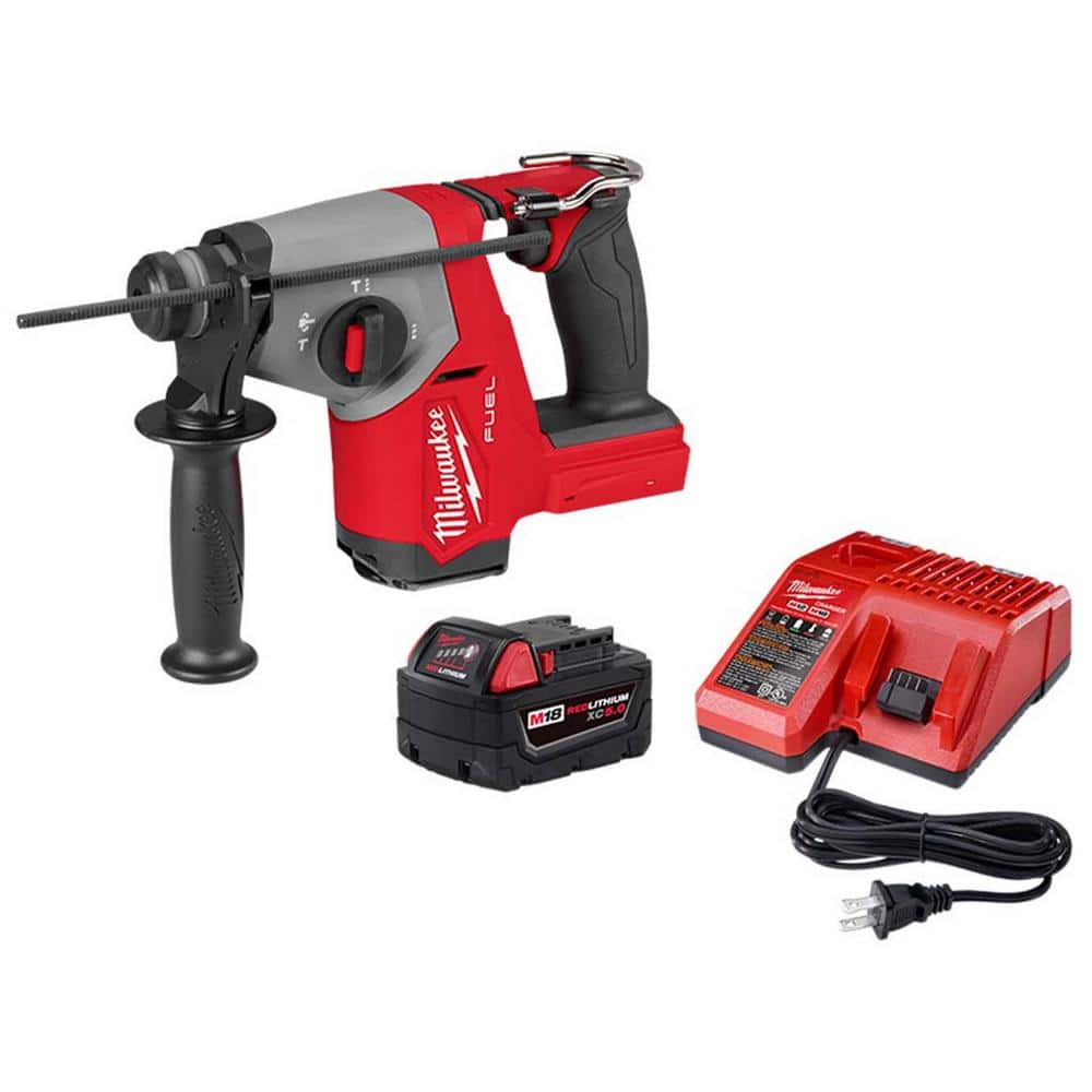 Milwaukee M18 FUEL 18V Lithium-Ion Brushless Cordless 5/8 in. SDS-Plus Rotary Hammer w/ (1) 5Ah Battery & Charger