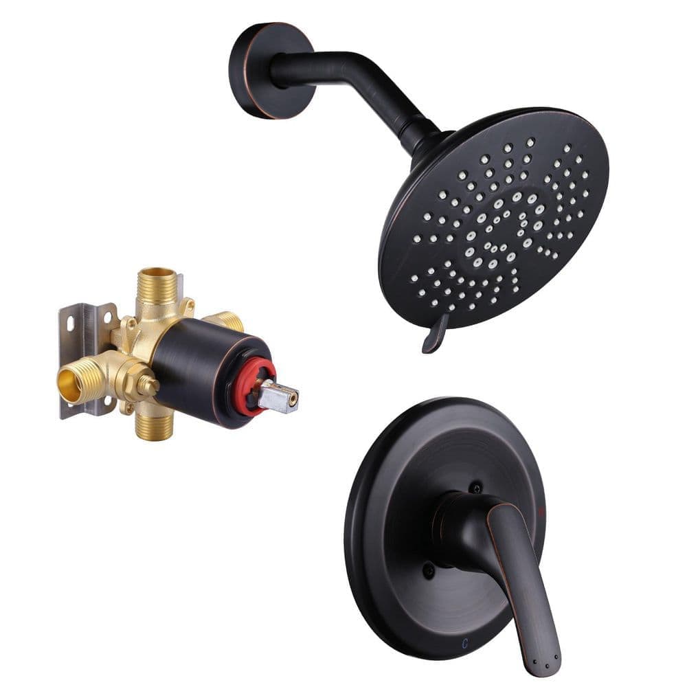 WOWOW Single Handle 5-Spray Patterns Round Shower Faucet 1.8 GPM with Pressure Balance Valve in Oil Rubbed Bronze