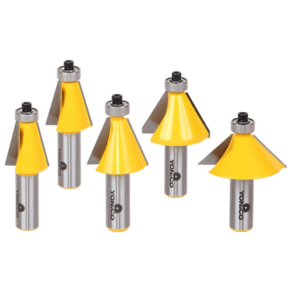 Yonico Chamfer Edge Forming 1/2 in. Shank Carbide Tipped Router Bit Set (5-Piece)