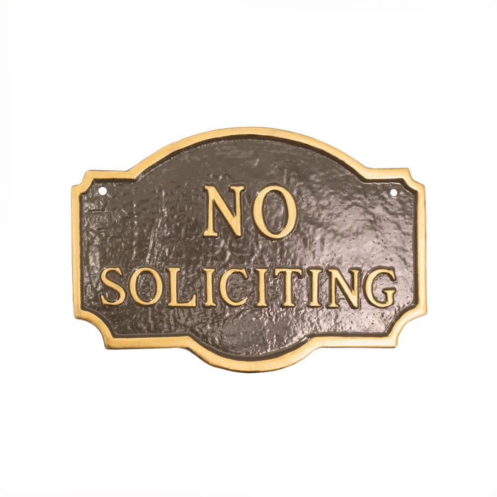 Montague Metal Products 4.5 in. x 7.15 in. Petite Montague No Soliciting Statement Plaque Sign - Oil Rubbed/Gold