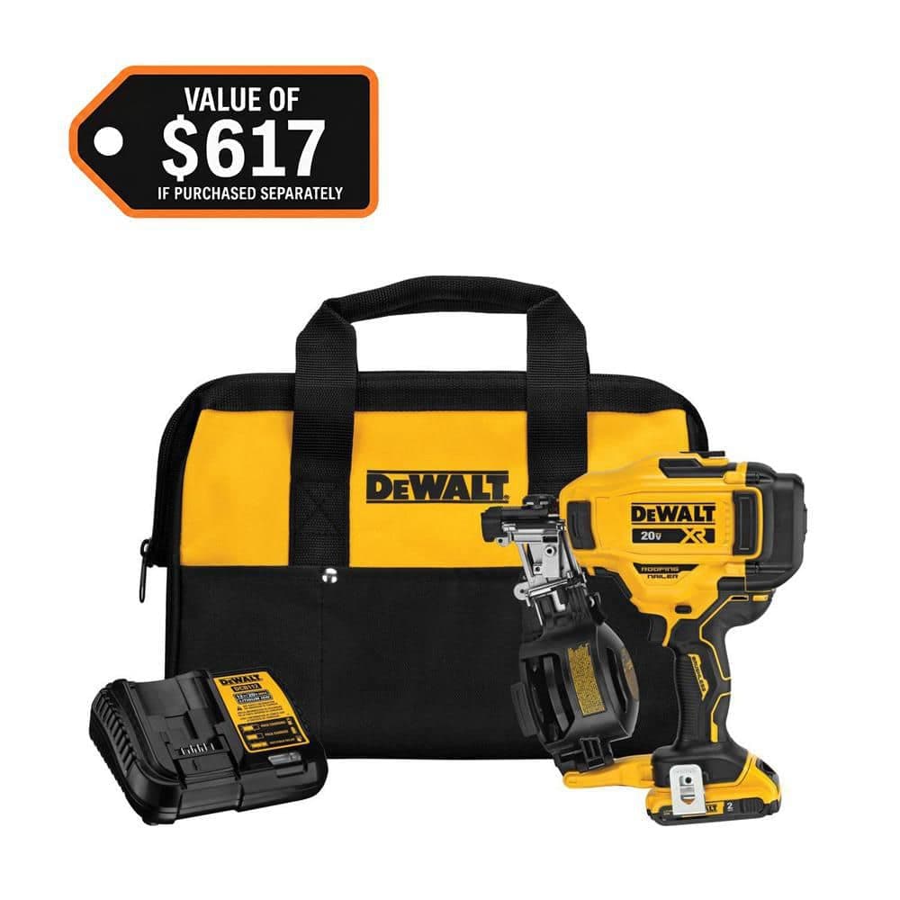 DEWALT 20V MAX Lithium-Ion 15-Degree Electric Cordless Roofing Nailer Kit with 2.0Ah Battery Charger and Bag