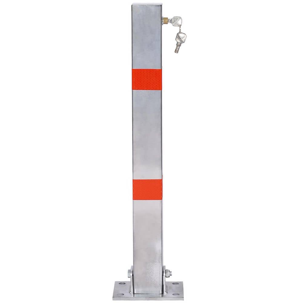 cadeninc 27.6 in. H Square Gray Steel Parking Bollard Posts with Lock for Entrance,Sidewalk,Bicycle Lane,Garage or Parking Lot