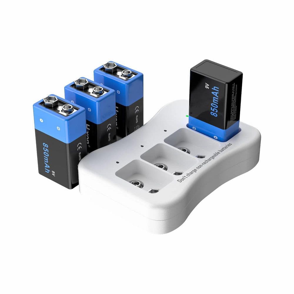DYRCJ 9V Rechargeable Battery Charger Kit Lithium Batteries for Smoke Detectors Fire Alarms Toys Multimeters 4-Pack