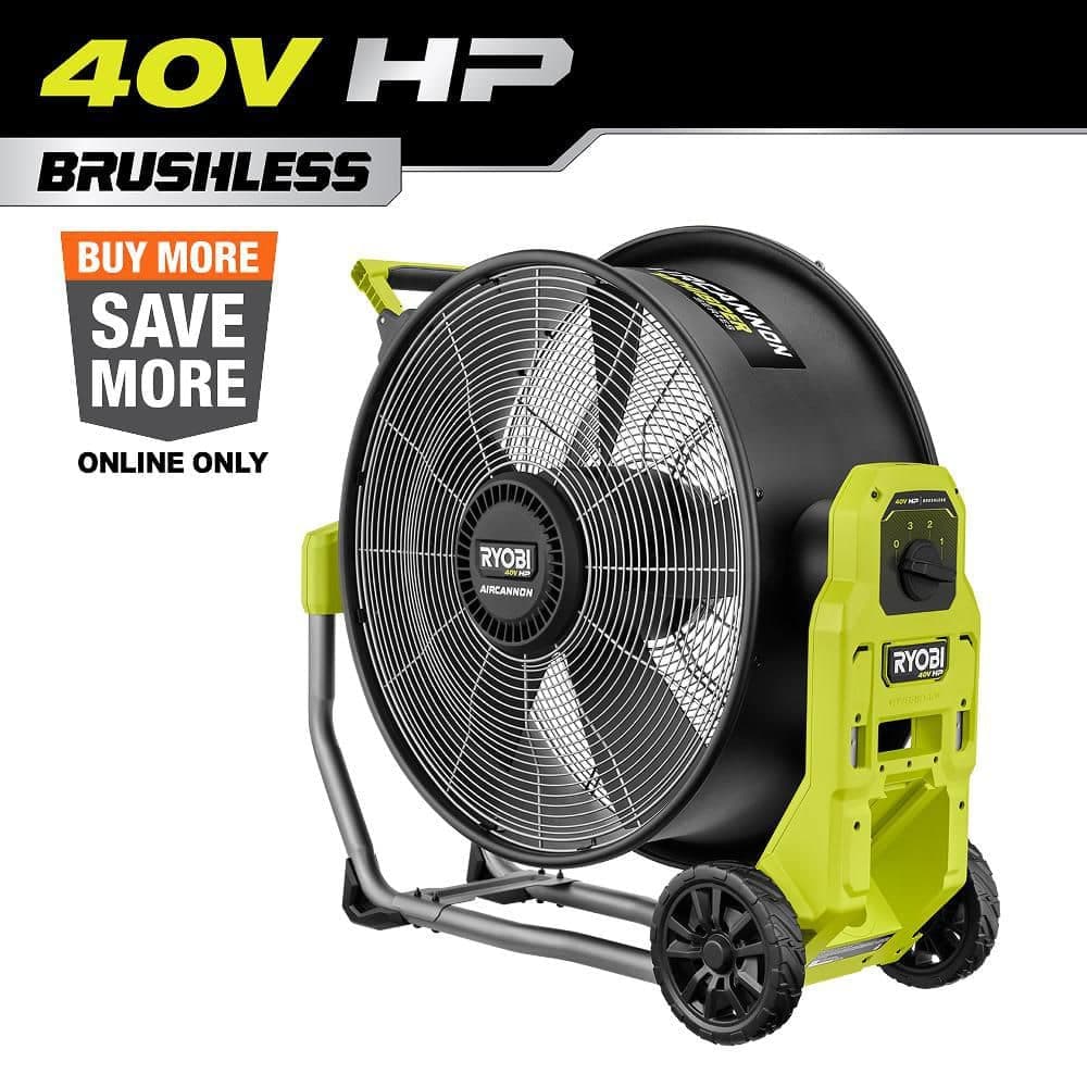 RYOBI 40V HP Brushless Cordless Hybrid WHISPER SERIES 20 in. Air Cannon Fan (Tool Only)