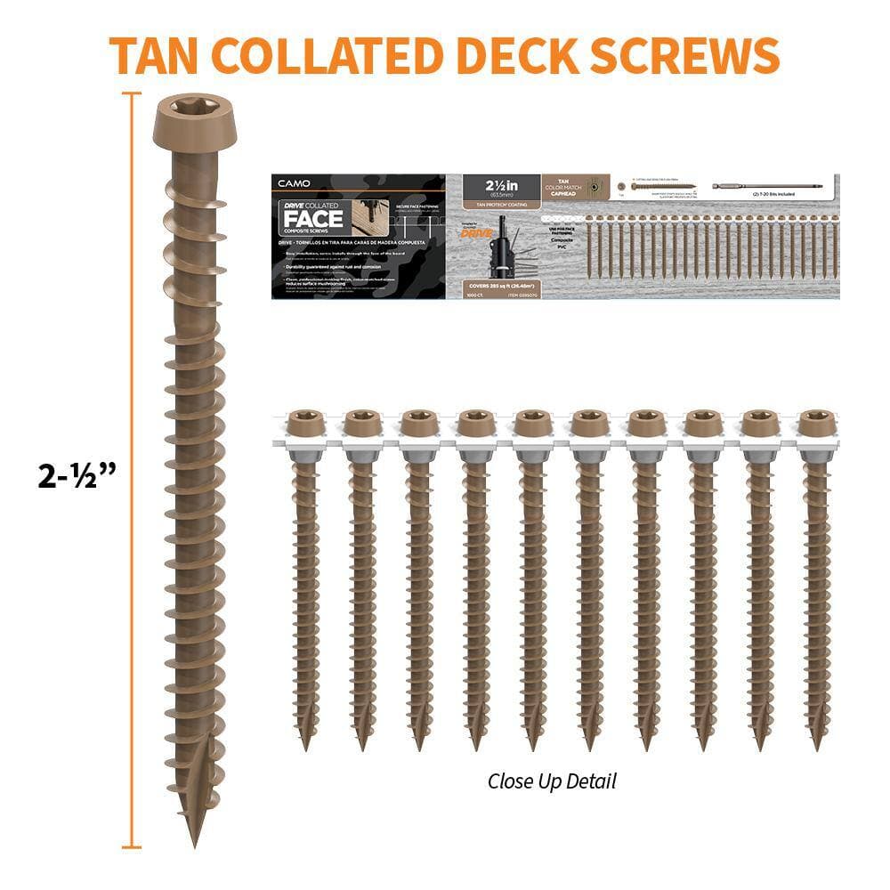 CAMO #10 x 2-1/2 in. Tan Star Flat-Head Drive Collated Composite Deck Screw (1000-Count)