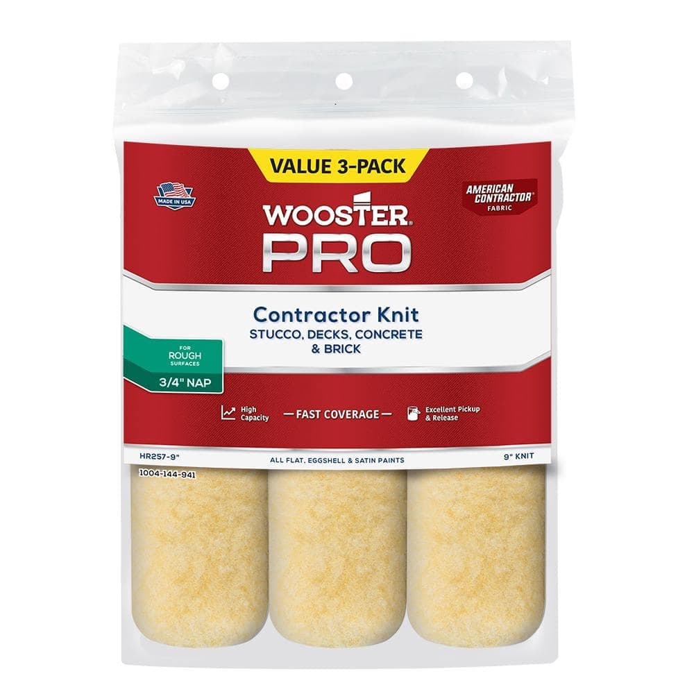 Wooster 9 in. x 3/4 in. Pro American Contractor High-Density Knit Fabric Roller Applicator/Tool (3-Pack)