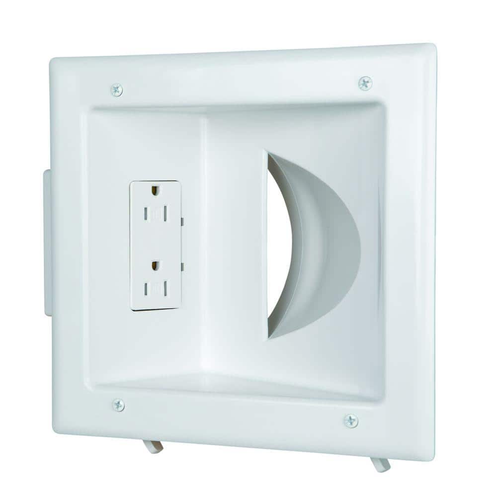 Commercial Electric White 1-Gang 1-Decorator/Rocker/1-Duplex;Cable Pass-Through Wall Plate (1-Pack)