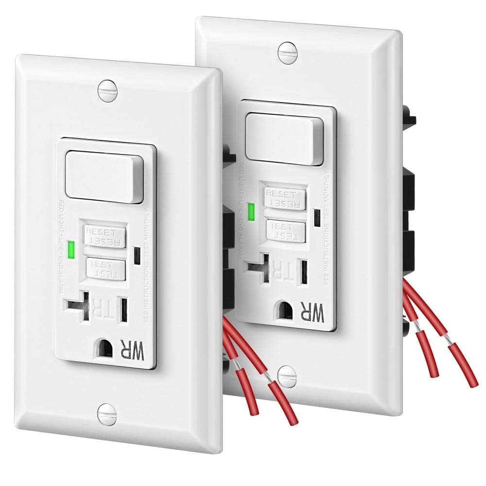 DEWENWILS 20 Amp Self-Test GFCI Outlet Receptacle with Light Switch, Decorative Wallplate Included (2-Pack)