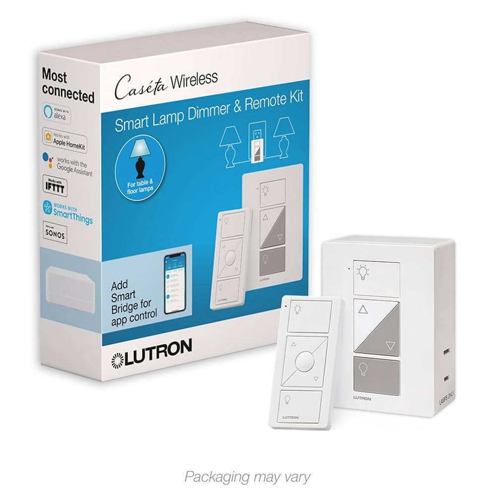 Lutron Caseta Smart Lamp Tap Dimmer and Remote Kit, for Table Lamps, 100-Watt/Single-Pole, White