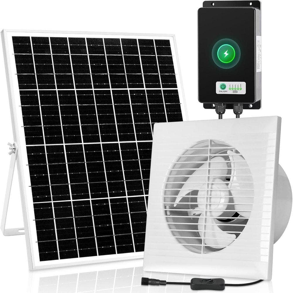 KIWDZFU 8 in. Solar Exhaust Fan with 25W Panel for Outdoor Ventilation