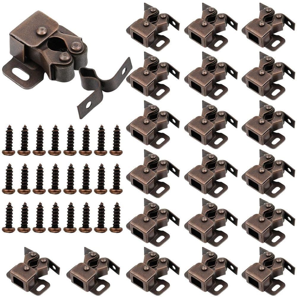 LAIFUCAM Brown Antique Copper Double Roller Spring Cabinet Door Catch Latch for Closet Kitchen 20 Pack