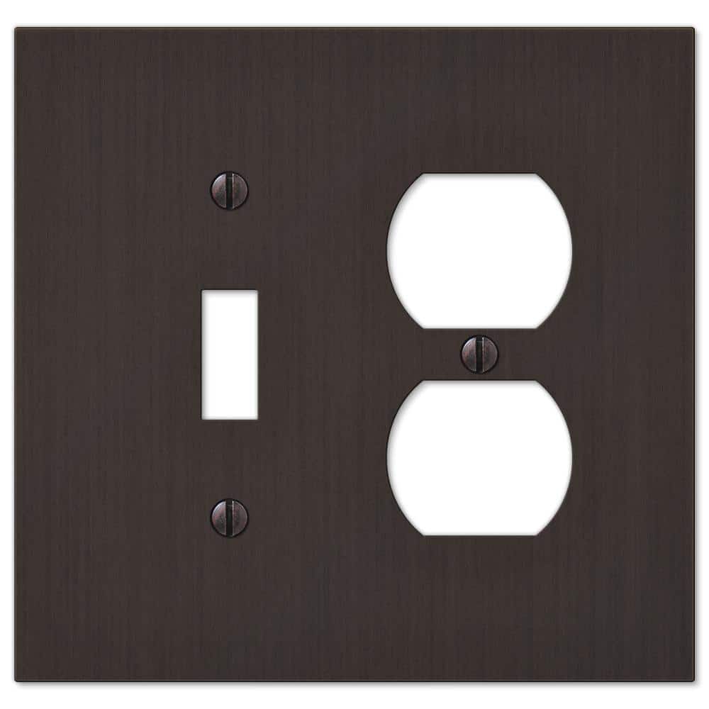 AMERELLE Barnard 2 Gang 1-Toggle and 1-Duplex Metal Wall Plate - Aged Bronze