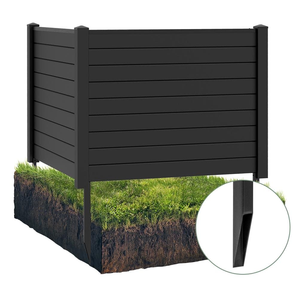 HONEY JOY 3.1 ft. x 4 ft, Black Privacy Framed Flat Outdoor Vinyl Fence Panel Decorative Fence Trash Enclosure and Air Conditioner
