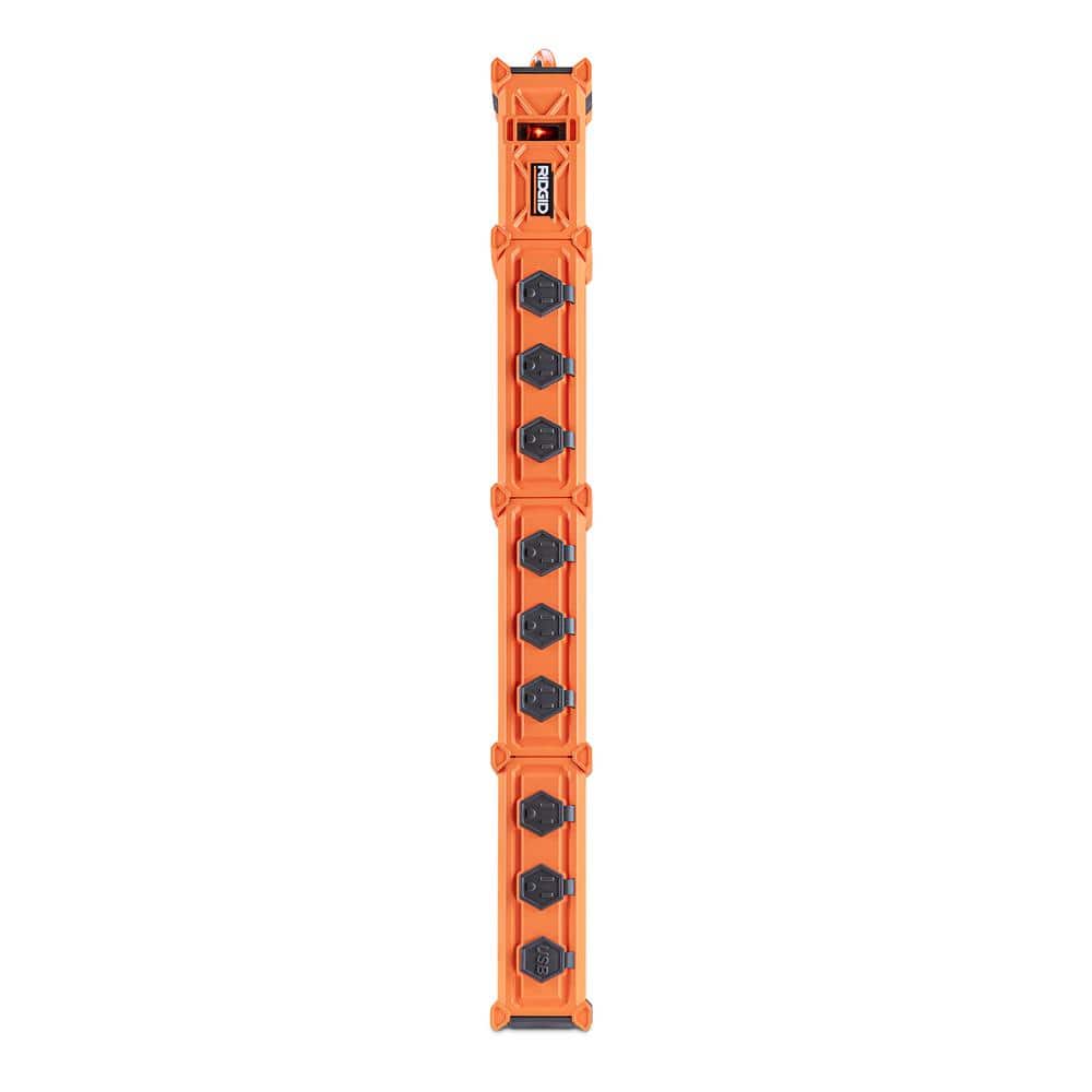 RIDGID 6 ft. 8-Outlet Power Strip with 1 USB-A and 1 USB-C, Orange