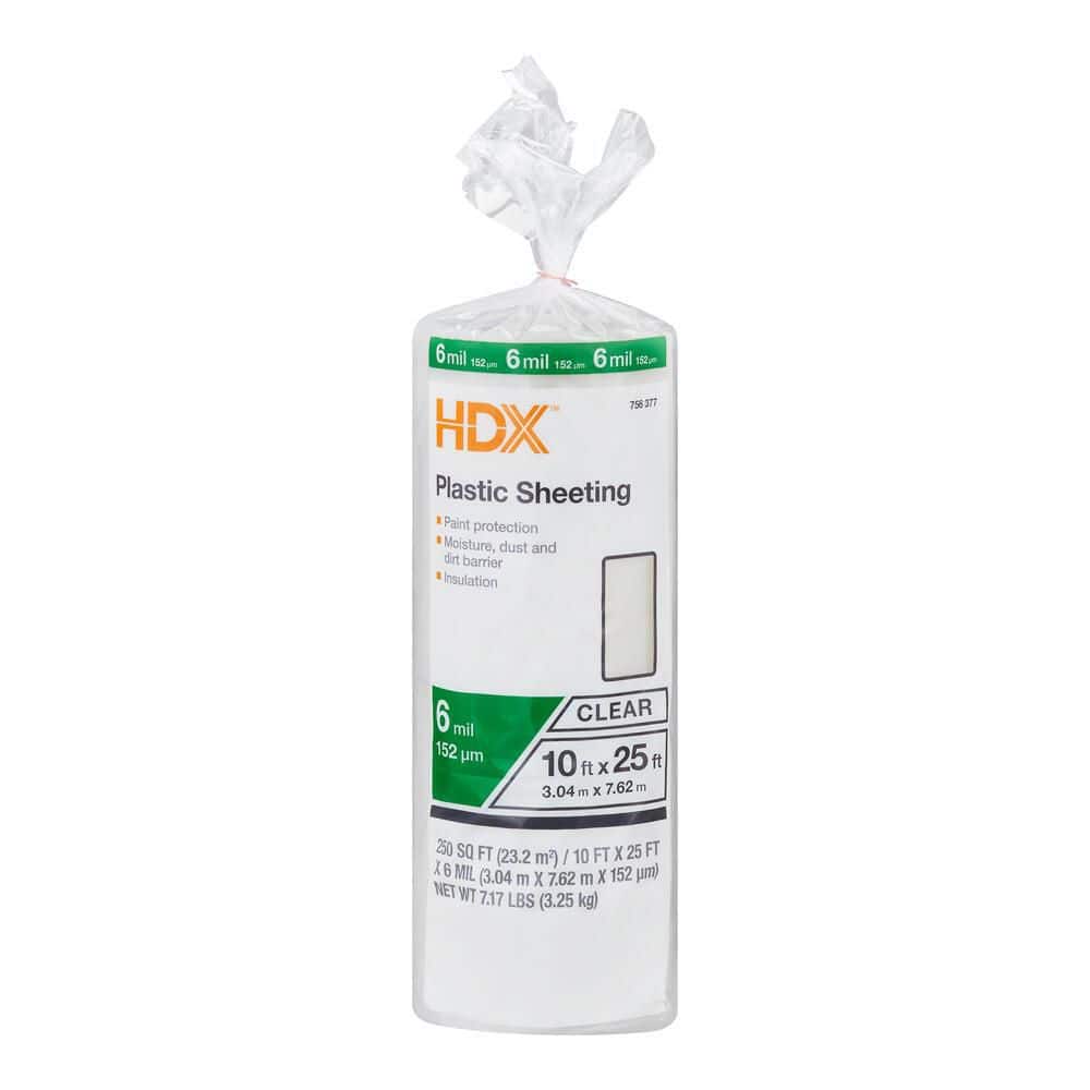 HDX 10 ft. x 25 ft. Clear 6 mil Plastic Sheeting