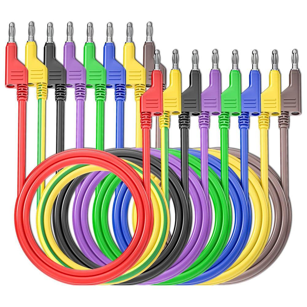 Lukyamzn 8-Piece Series 3.3 ft. Stackable Banana Plug to Banana Plug Test Leads 1000V 15A Silicone Cable Wires