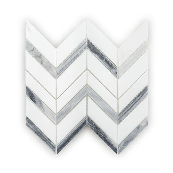 Jeffrey Court Glacier Edge White and Gray 9.875 in. x 11.25 in. Chevron Honed Marble Floor and Wall Mosaic Tile (0.771 sq. ft./Each)