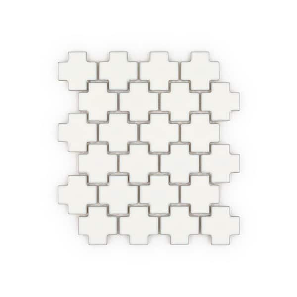 Jeffrey Court Swiss Frost Off-White 9.5 in. x 10.875 in. Cross Glossy Porcelain Wall and Floor Mosaic Tile (0.717 sq. ft. /Each)