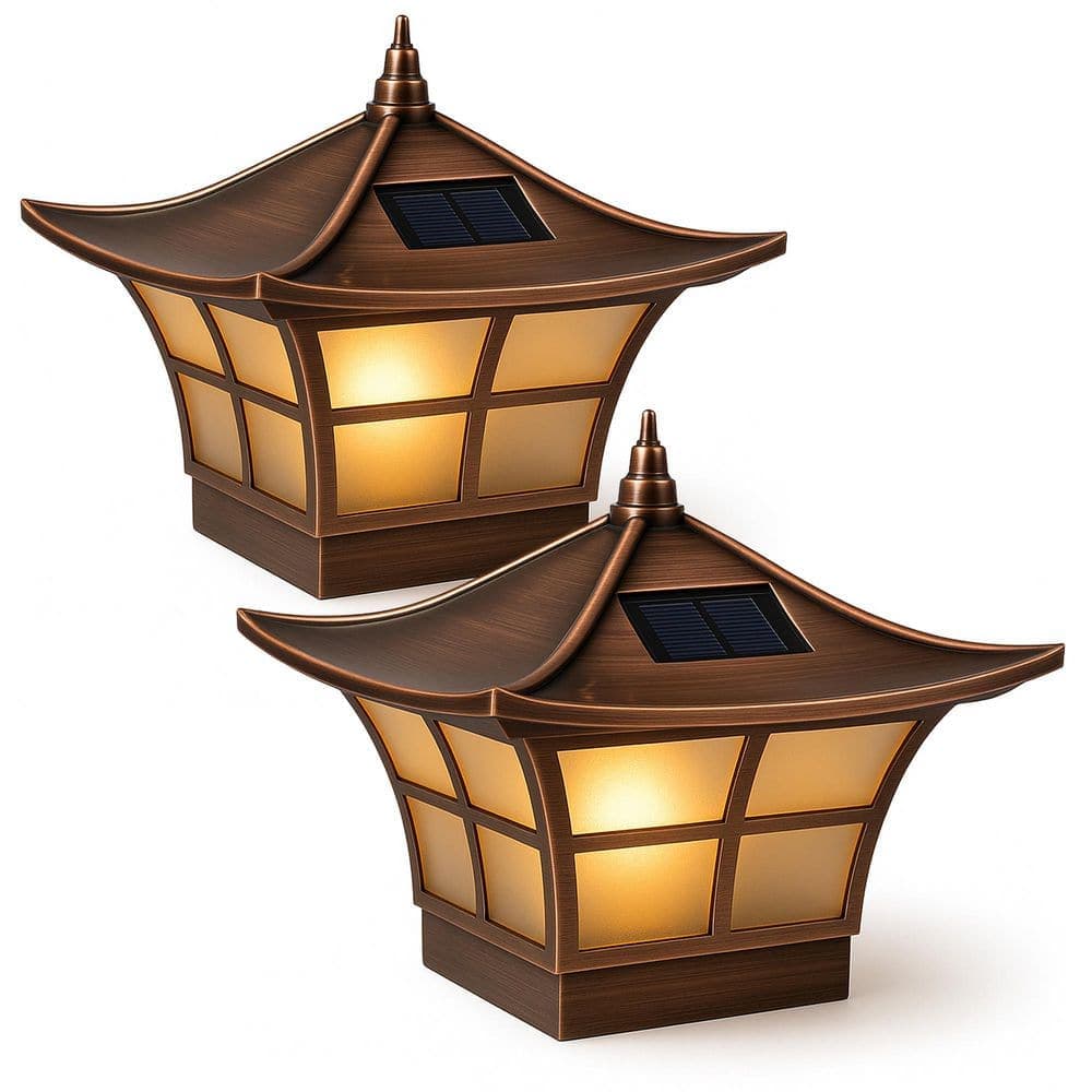 CLASSY CAPS Ambience 4 in. x 4 in. Outdoor Electroplated Copper Solar Post Cap (2-Pack)
