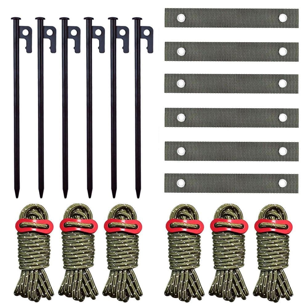 NVNOO Heavy Duty Garden Stakes Kit Including 11.8 in. Steel Tree Stakes, 15.8 in. Tree Straps and 13.1 ft. Ropes (6-Pack)