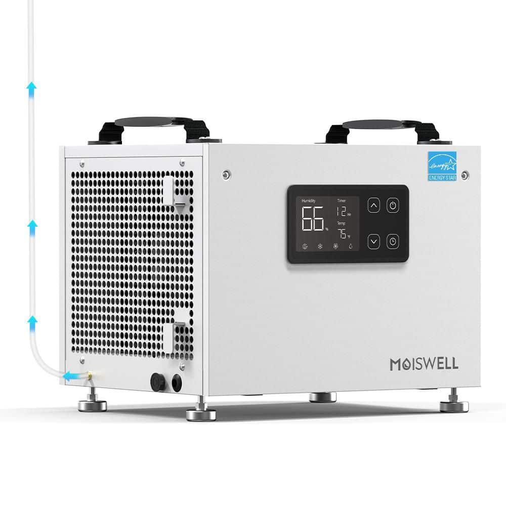 Moiswell Defender SP60 70 pt. 1,000 sq. ft. Bucketless Commercial Dehumidifier Portable with Pump for Crawlspace in White