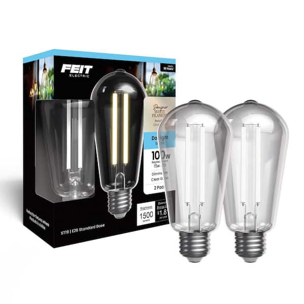Feit Electric 100-Watt Equivalent ST19 Straight White Filament Clear Glass E26 Vintage Edison LED Light Bulb, Daylight 5000K (2-Pack)