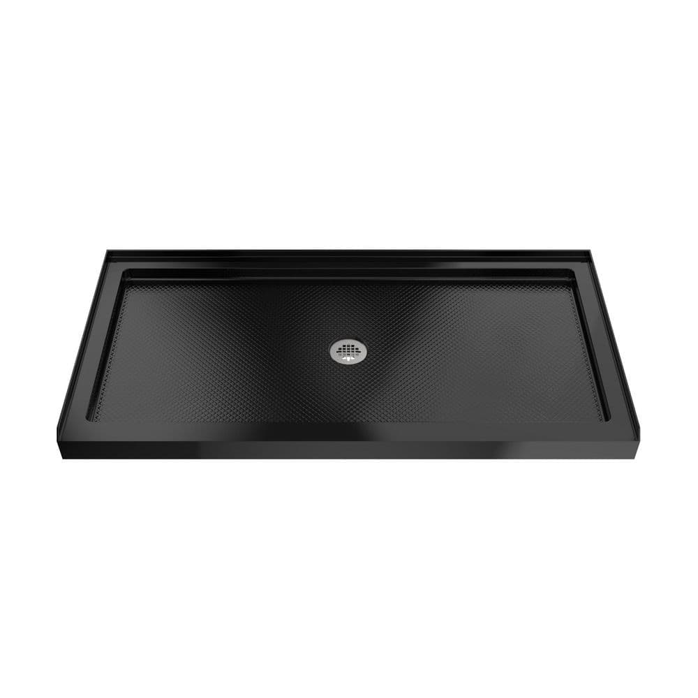 DreamLine SlimLine 54 in. L x 36 in. W Alcove Rectangular Black Shower Pan Base with 2 in. Round Center Drain in Brushed Nickel