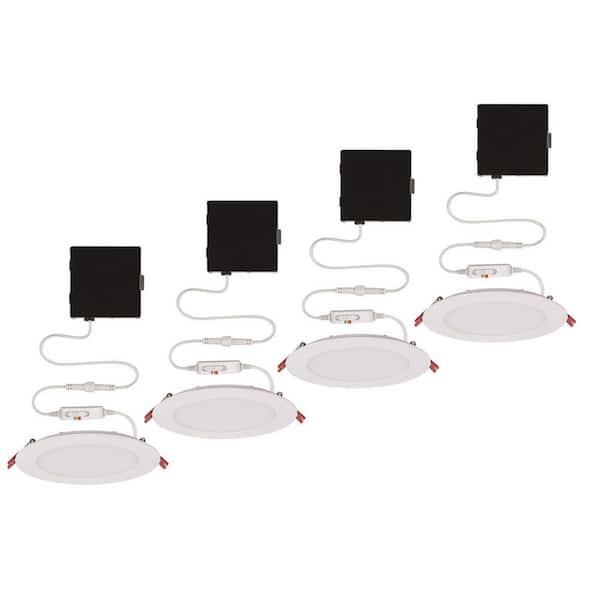 Commercial Electric 4-Pack 6 in. Premium Series Ultraslim Integrated LED Adjustable CCT 2-Level Lumen Select Canless Recessed Light, White