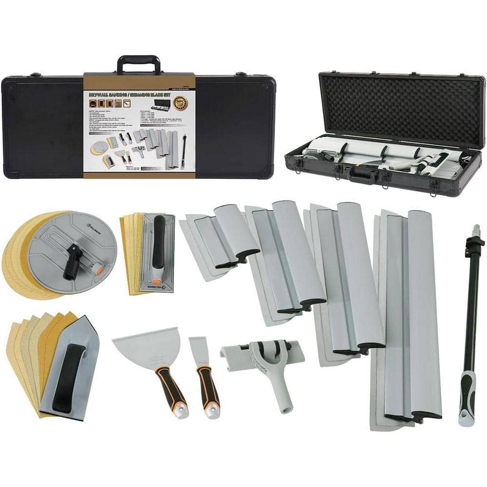 KIWDZFU 4-Piece Drywall Skimming Blade Set with Extra Blades, Taping and Putty Knives, Hand Sanders, Sandpapers, Extension Pole