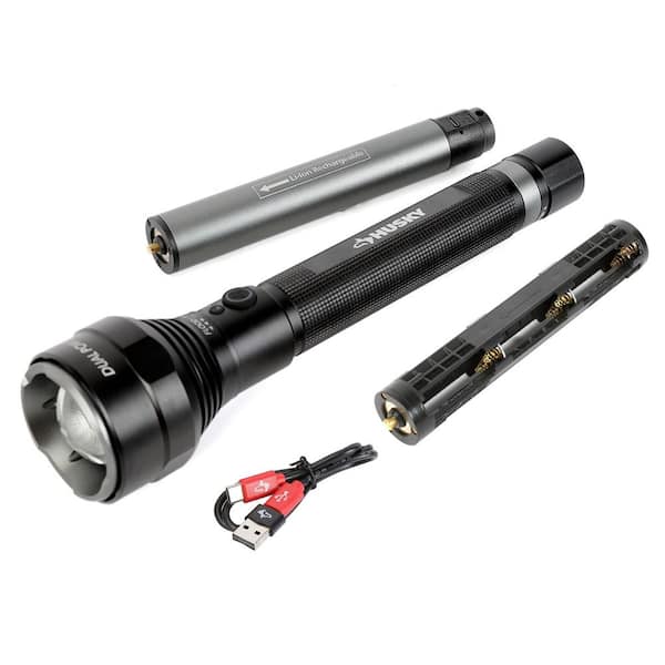 Husky 10000 Lumens Dual Power LED Rechargeable Focusing Aluminum Flashlight