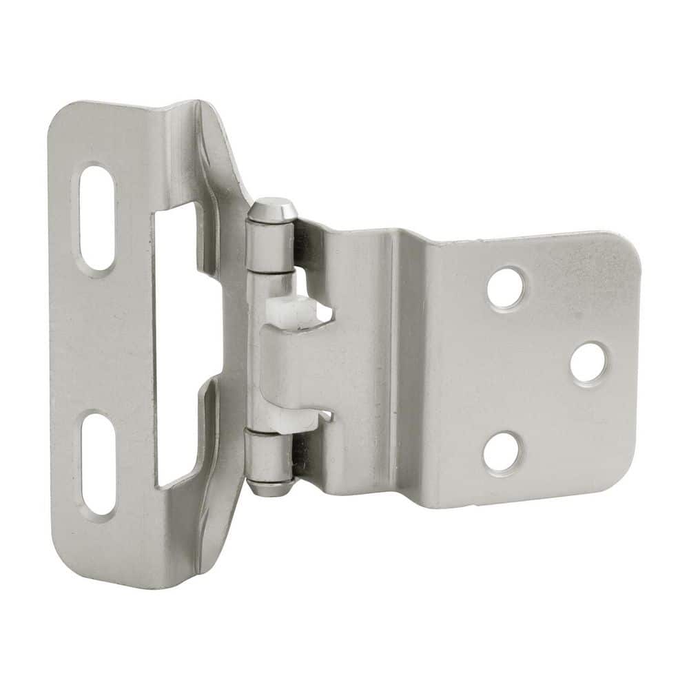 HICKORY HARDWARE Semi-Concealed 3/8 in. Inset 1/4 in. Overlay Face Frame Self-Close Satin Nickel Hinge Cabinet Door Hinges (5-Pairs)