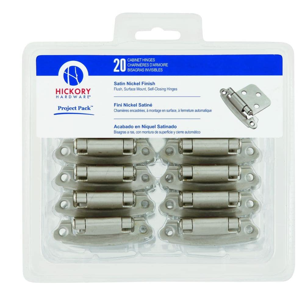 HICKORY HARDWARE Surface Self-Closing Variable overlay Face Frame Self-Close Satin Nickel Cabinet Door Hinges (10-Pairs)