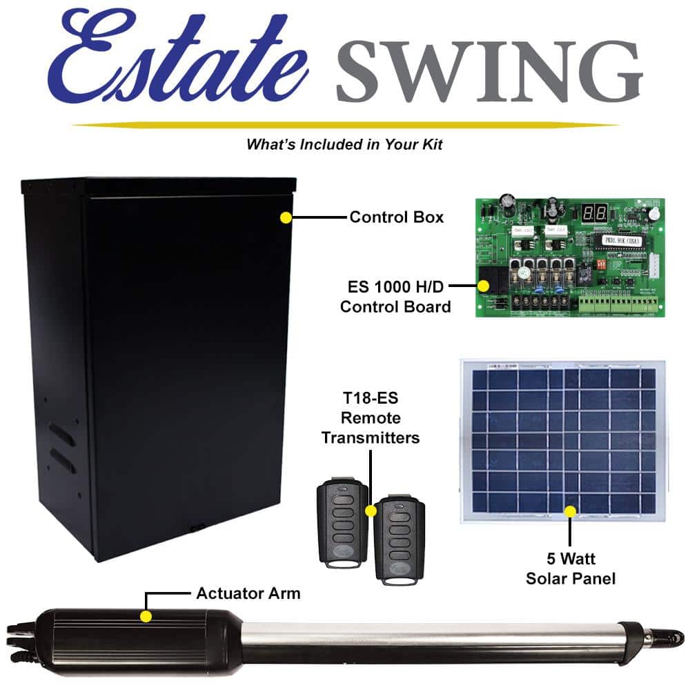 Estate Swing Single Swing Automatic Gate Opener Kit with 5-Watt Solar Panel