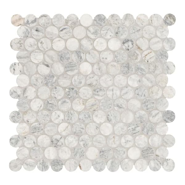 MSI Capri Blue Penny Round 12 in. x 12 in. x 0.38 in. Honed Marble Mesh-Mounted Mosaic Floor and Wall Tile (1 sq. ft./Case)