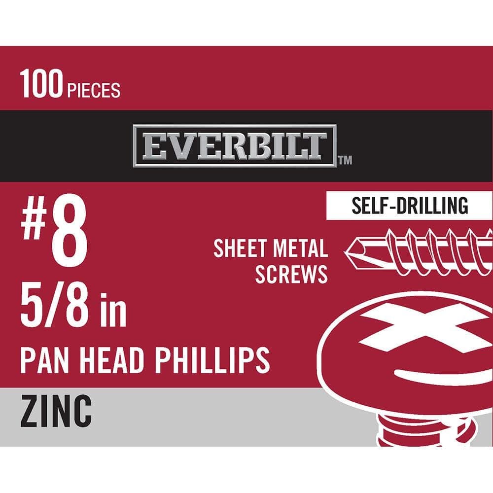 Everbilt #8 x 5/8 in. Zinc Plated Phillips Pan Head Sheet Metal Screw (100-Pack)