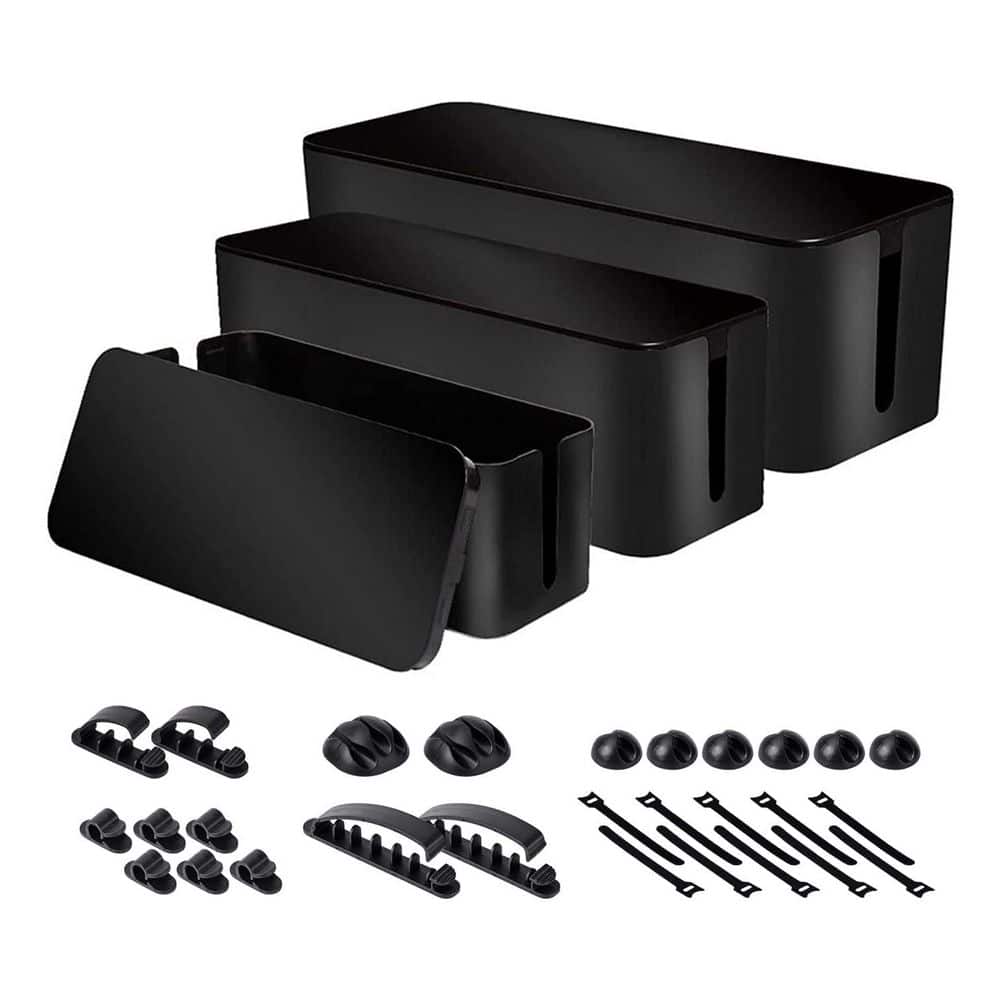 YICHUHAOXI Cable Organizer Series 3 Size Cord Management Box Set Power Strip Holder Desk Cover Black 3 Piece