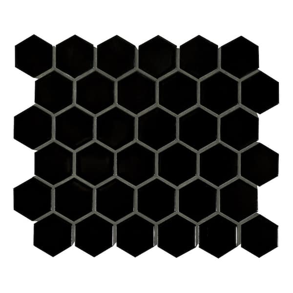 MSI Retro Nero 2in. Hexagon 11in.x12in.x 0.24in. Matte Porcelain Floor and Wall Mesh-Mounted Mosaic Tile (0.96 sq. ft./Each)