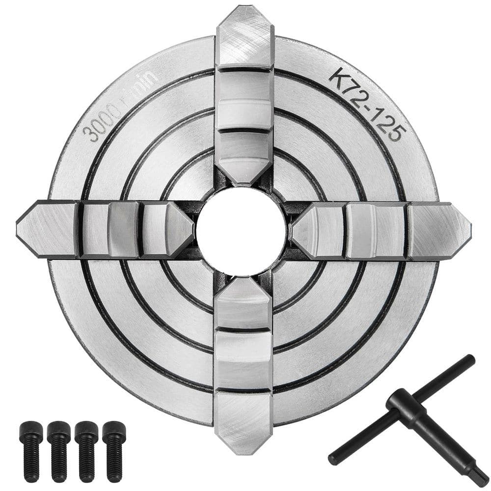 SKYSHALO K72-125 Lathe Chuck 5 in. 4-Jaw, Lathe Chuck Independent Reversible Jaw, Metal Lathe Chuck Turning Machine Accessories