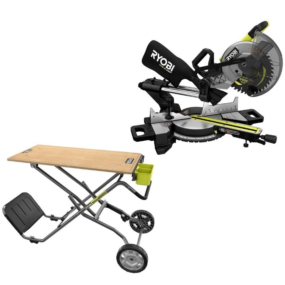 RYOBI ONE+ HP 18V Brushless Cordless 10 in. Sliding Compound Miter Saw (Tool Only) with SPEED BENCH Mobile Workstation
