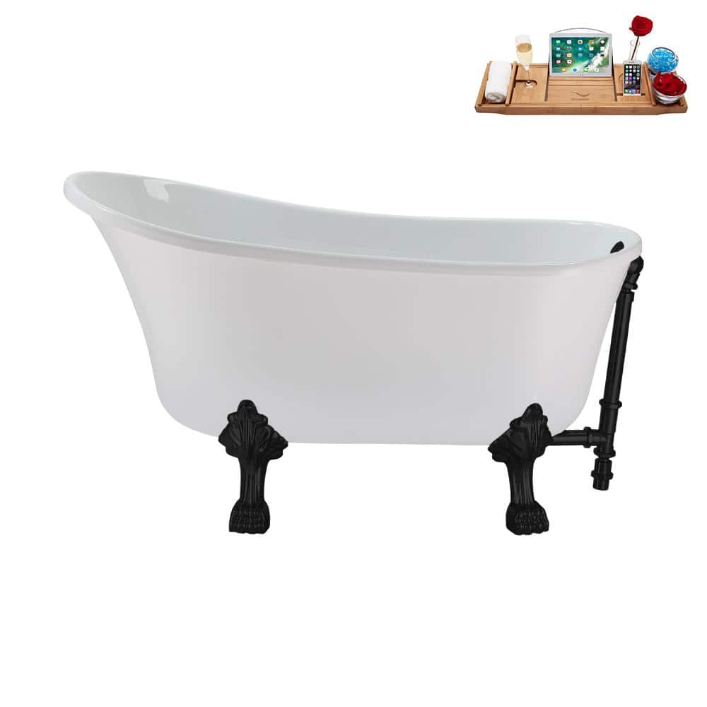 Streamline 51 in. Acrylic Clawfoot Non-Whirlpool Bathtub in Glossy White with Matte Black Drain And Matte Black Clawfeet