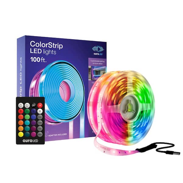 auraLED 100 ft. USB Plug-in Dimmable Cuttable Color Changing Integrated LED Strip Light