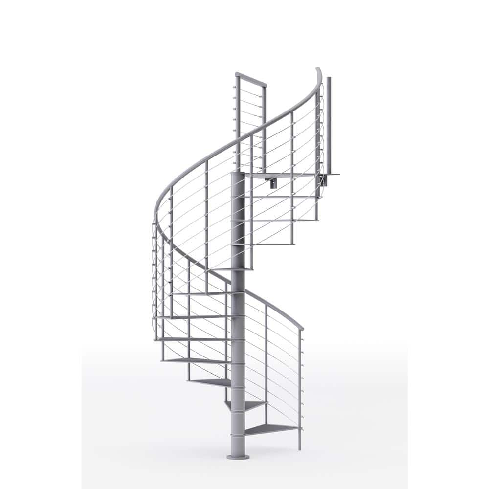 Mylen STAIRS Hayden Gray Interior 60in Diameter, Fits Height 110.5in - 123.5in, 1 42in Tall Platform Rail Spiral Staircase Kit