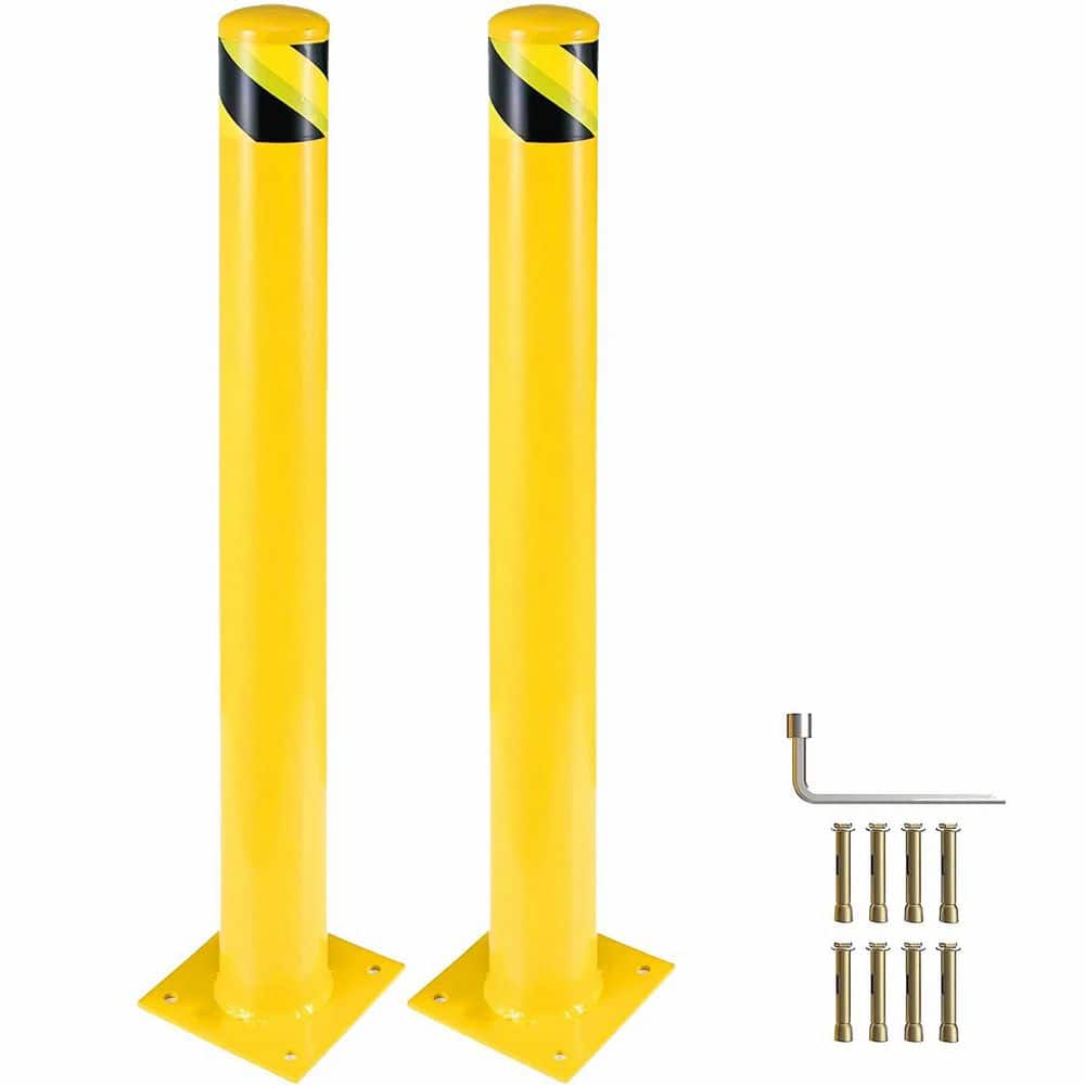 cadeninc 42 in. H x 4.5 in. D Yellow Steel Bollard Post for Traffic-Sensitive Area, Garage or Parking Lot (Set of 2)