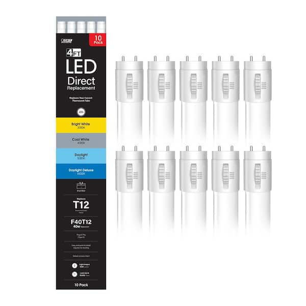 Feit Electric 20-Watt 4 ft. T12 G13 Type A Plug and Play Linear LED Tube Light Bulb Adjustable White 3000K,4000K,5000K,6500K (10-Pack)