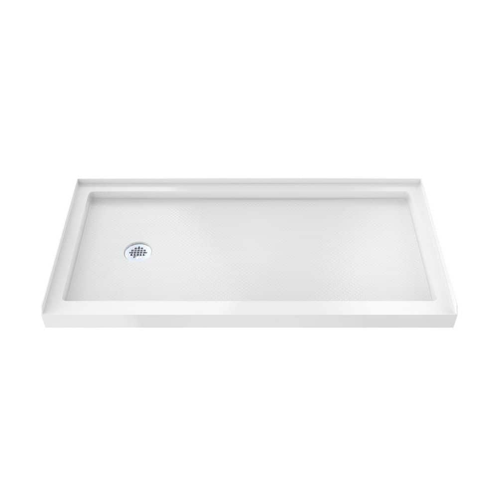 DreamLine Slimline 60 in. L x 36 in. W Alcove Rectangular White Shower Pan Base with 2 in. Round Left Drain in Chrome