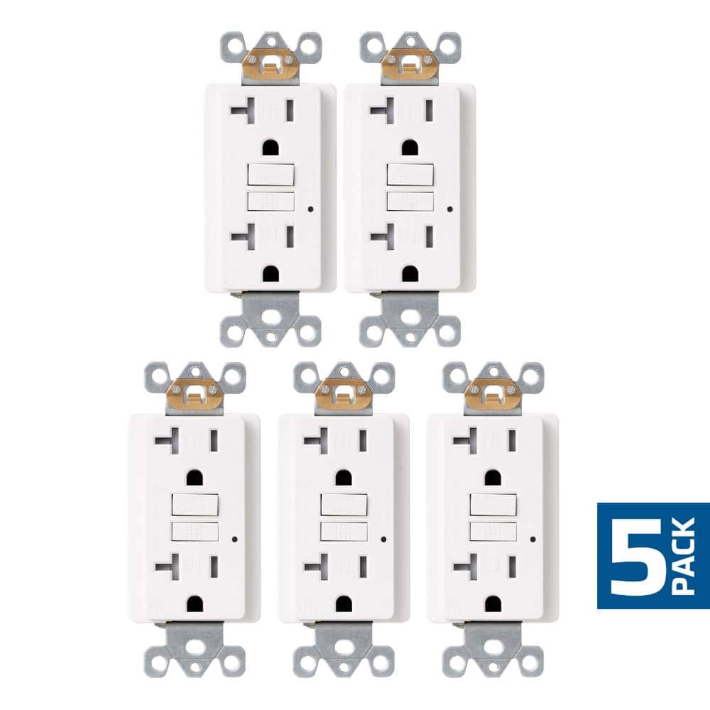 DEWENWILS 20 Amp 125-Volt Duplex No Nuisance Tripping GFCI Outlet, White (5-Pack)