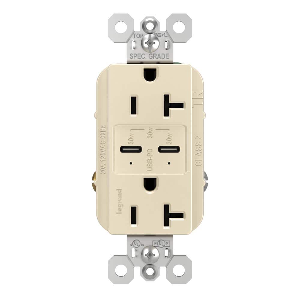 Legrand radiant Amp 125-Volt Tamper-Resistant Duplex Outlet with Ultra-Fast PLUS Power Delivery USB C/C