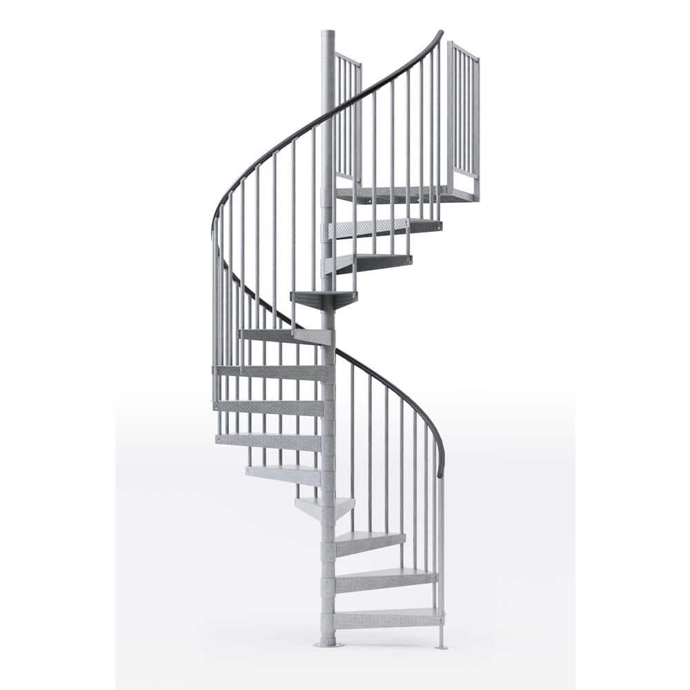 Mylen STAIRS Reroute Industrial Galvanized Exterior 60in.Dia.,Fits Height 110.5-123.5in.,(2)36in.Tall Platform Rails Spiral Stair Kit