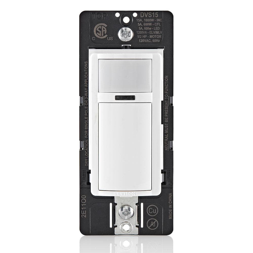 Leviton Decora 15 Amp In-Wall Multi-Location Motion Sensor Vacancy, Manual-On, Single Pole, 3-Way, White/Ivory/Lt Almond